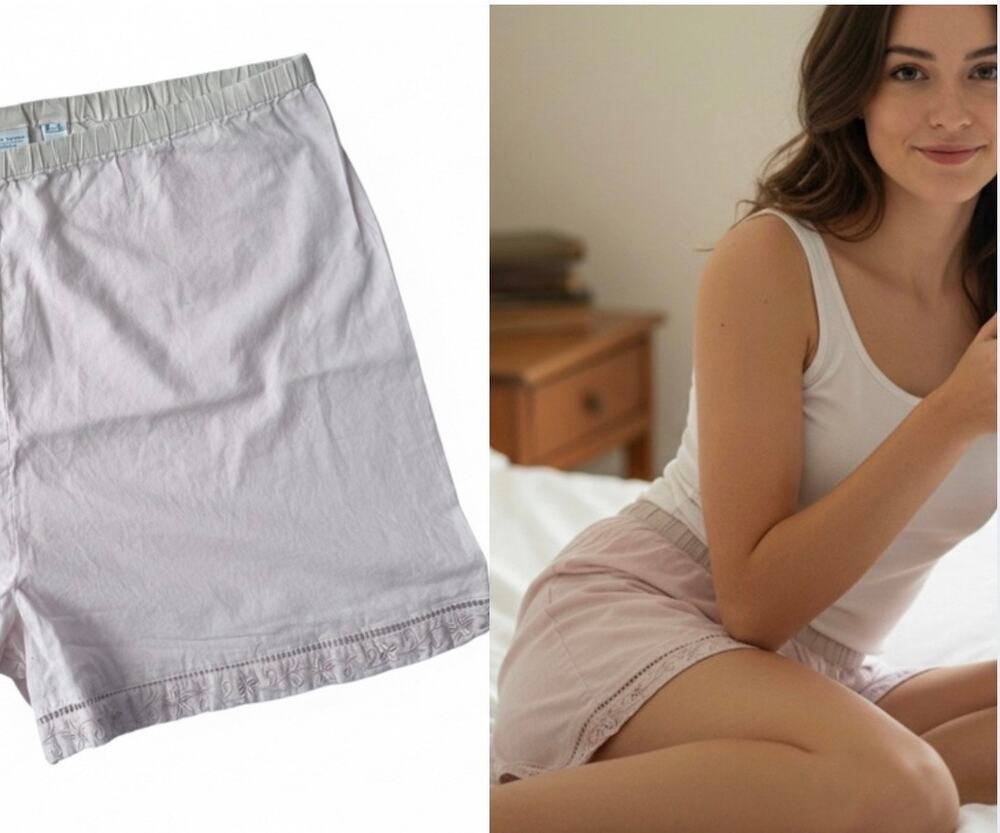 Erika Taylor Intimates Vintage Pink 100% Cotton Pajama Shorts Embroidered L